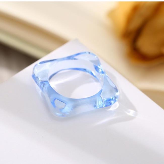 (0248) Nhẫn Nhựa Resin Thạch Vuông Trong Nhiều Màu Xu Hướng
