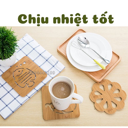 Miếng lót nồi, lót cốc chịu nhiệt tốt bằng gỗ tre ngộ nghĩnh