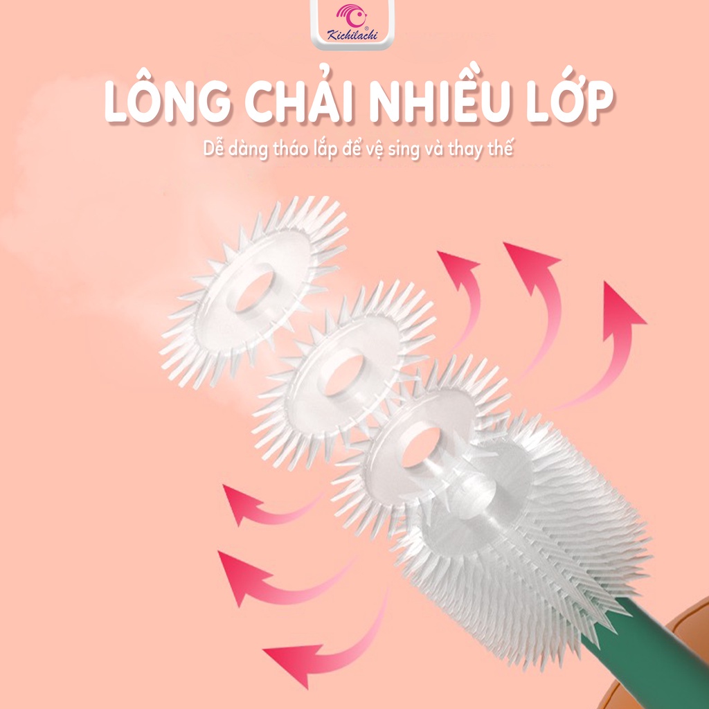 Bàn chải đánh răng mẫu mới 2022 KICHILACHI silicon siêu mềm có thể xoay 360 độ, giúp vệ sinh răng miệng cho bé