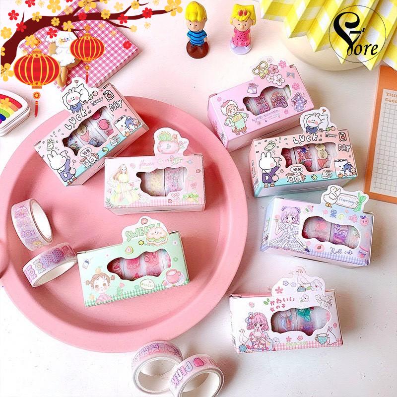 HỘP 5 CUỘN WASHI SIÊU XINH - loại mới có nhũ lắp lánh