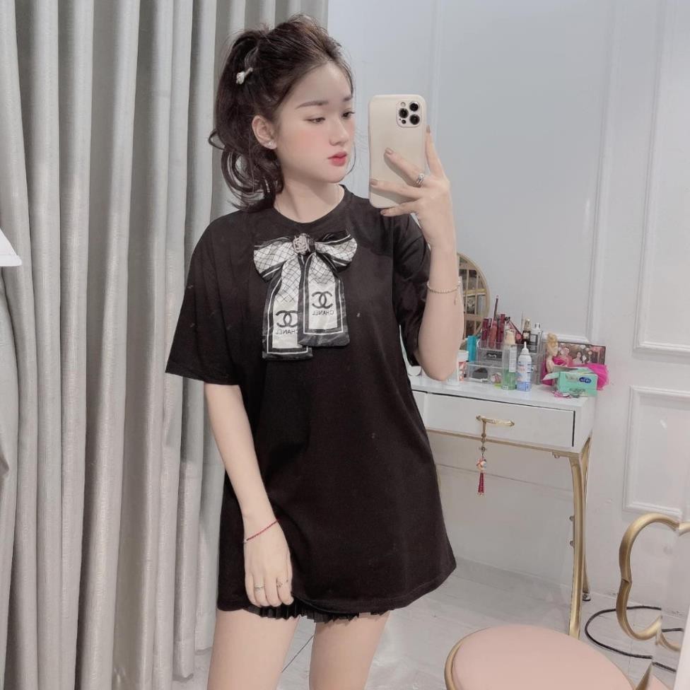 Áo phông nữ, áo thun nữ trơn cổ nơ có thể tách rời chất cotton tàu mềm mịn 👕 *