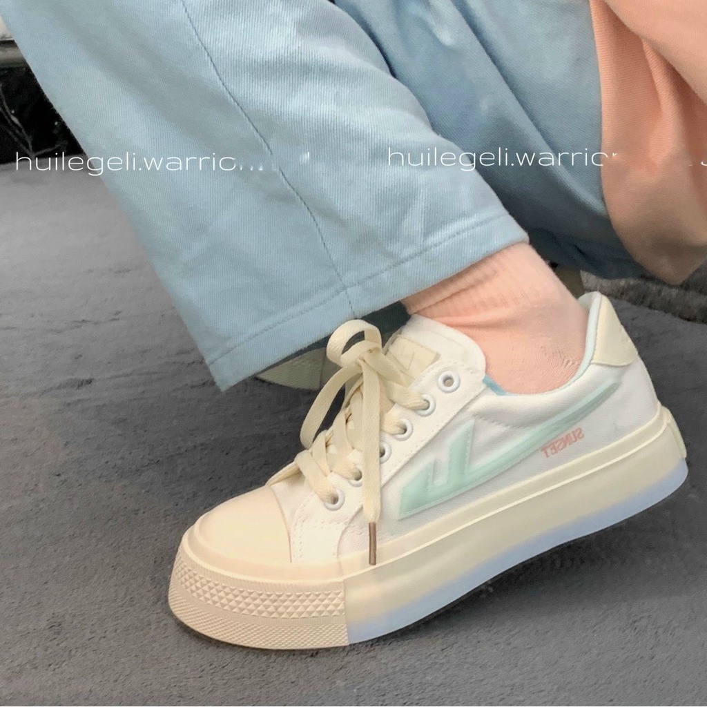 Giày thể thao nữ SST màu trắng chất liệu vải canvas kiểu dáng sneaker basic độn đế 5cm phong cách ulzzang hàn quốc 2022