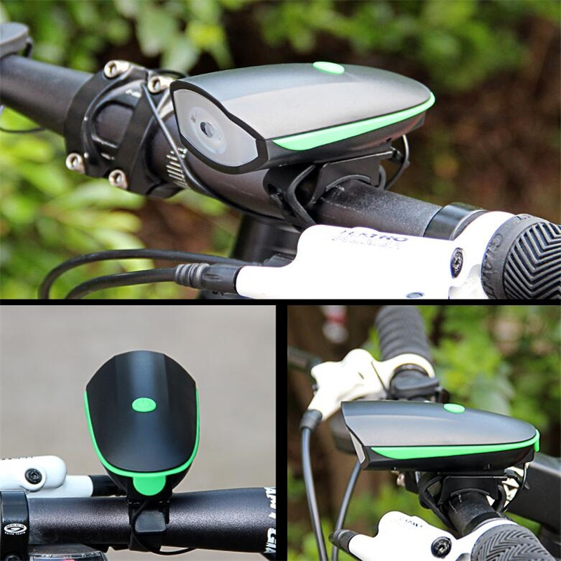Đèn pha xe đạp có còi với cổng sạc USB chống nước (có bán loại dùng pin)
