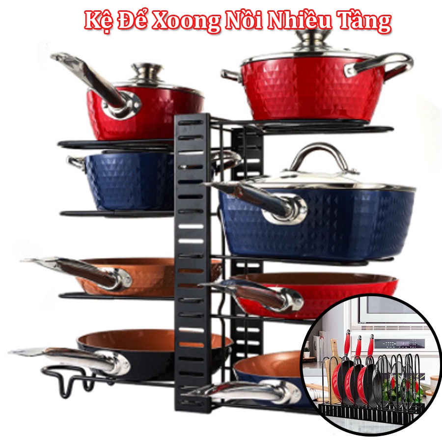 Kệ Để Xoong Nồi Nhiều Tầng, Giá Để Chảo Vung Nồi Dụng Cụ Nhà Bếp