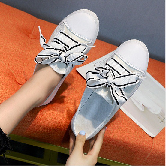 Giày Sục Sneaker Nữ Vải Cao Cấp Thắt NƠ Dây Bản To Stye Hàn Quốc Cực Xinh