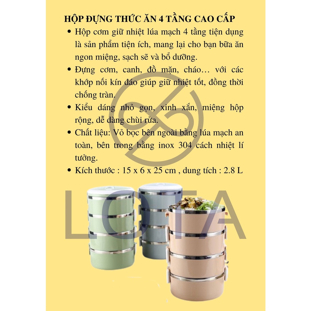 CAMEN 4 TẦNG CAO CẤP, dụng cụ chứa đựng thức ăn, gà mên gào mên cà men, đồ mang cơm canh đi làm học, food container