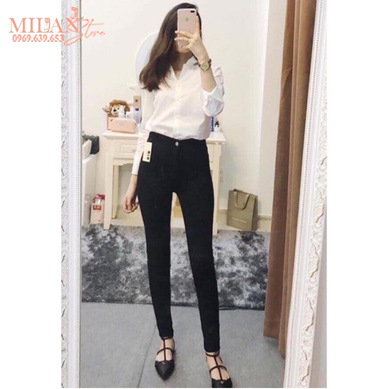 Quần legging đen nữ dài trơn ôm body cạp lưng cao 1 khuy có túi nâng mông gen bụng dáng quần tregging vải umi dày co dãn