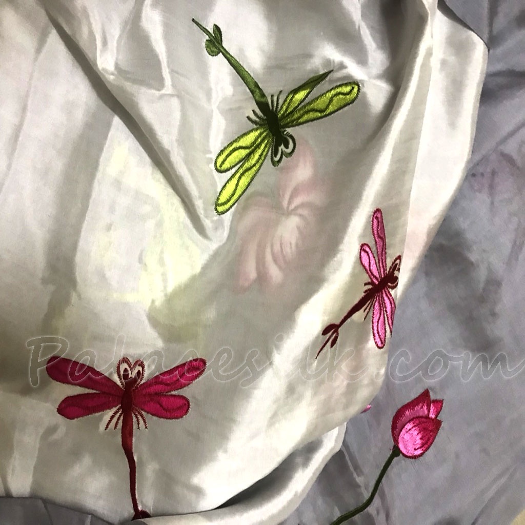 Khăn lụa tơ tằm 2 lớp thêu tay, 100% silk, kích thước 180cm x 70cm