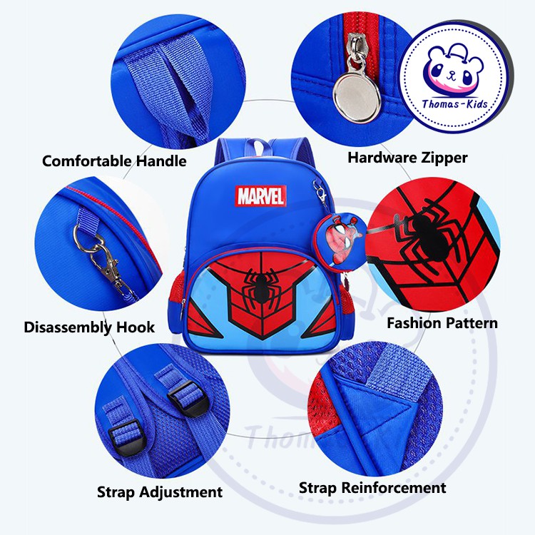 [THOMAS KIDS] Ba Lô In Họa Tiết Hoạt Hình Người Nhện/Captain Frozen Thời Trang Cho Bé 4-6 Tuổi