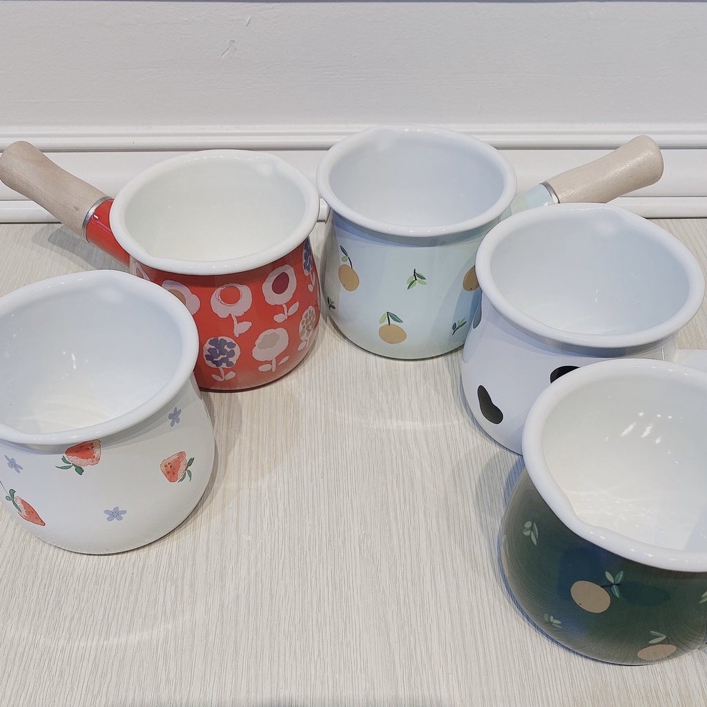 Nồi Nấu Bột, Nấu Cháo, Đồ Ăn Dặm Mini Tráng Men Sứ Cho Bé, Có Tay Cầm Bằng Gỗ, Chất Liệu An Toàn Cho Trẻ Em