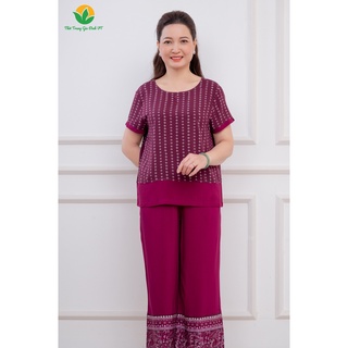 Bộ lanh trung niên Việt Tháng quần dài ống sớ áo cộc tay