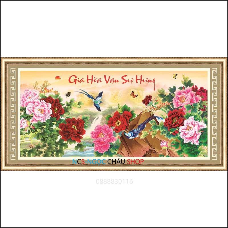 Tranh thêu chữ thập Gia Hoà Vạn Sự Hưng mẫu đơn 3D AL53597- Chưa thêu