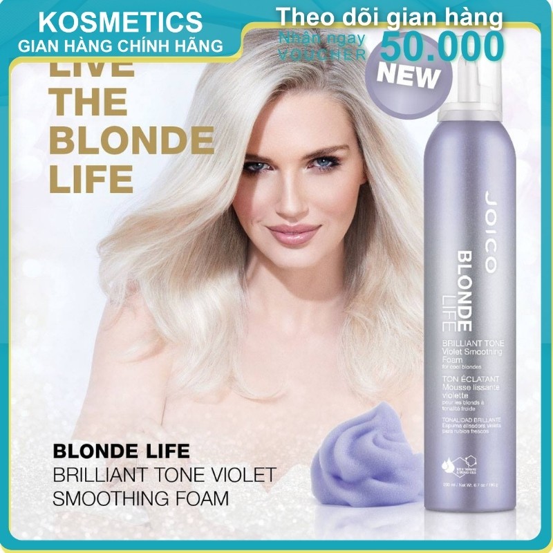 Mousse tạo phồng mượt tóc khử vàng cho tóc tẩy JOICO Blonde Life Brilliant Tone Violet Smoothing Foam 200ml