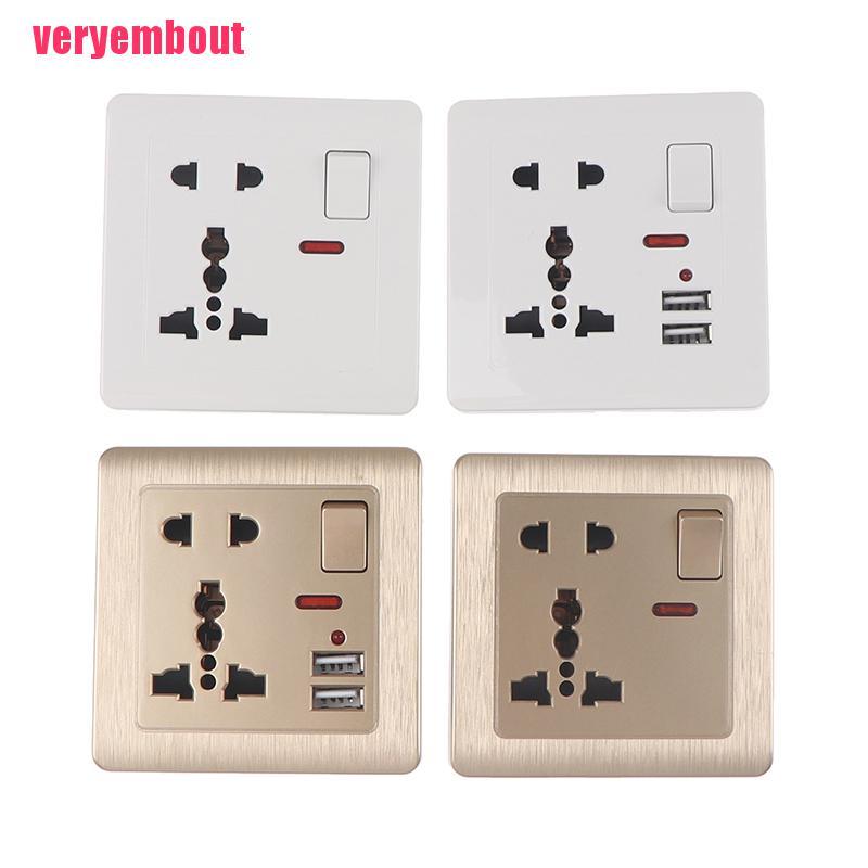 Ổ Cắm Điện Gắn Tường Đa Năng Với Công Tắc Đèn LED 5 Lỗ Cắm USB