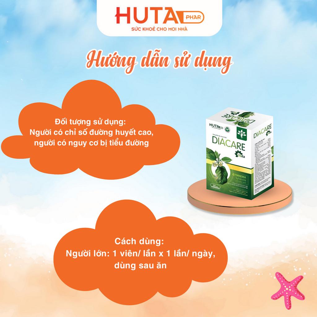 (HT) Viên uống tiểu đường Diacare HUTA PHAR (30v) giảm đường huyết ngăn nguy cơ biến chứng tiểu đường