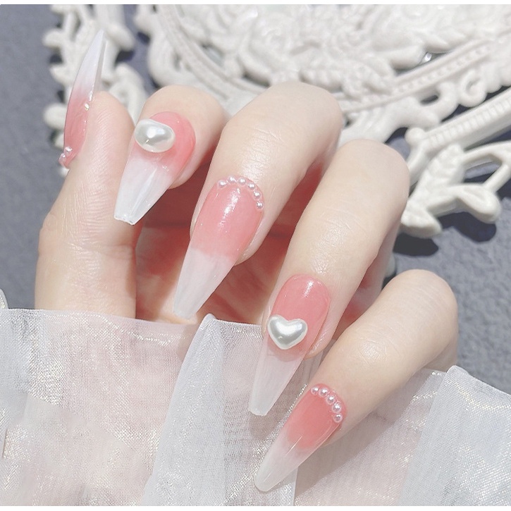 Trang sức móng tay ngọc trai hình trái tim ba chiều 20 CÁI / Trang sức kim cương trái tim Baroque đóng chai