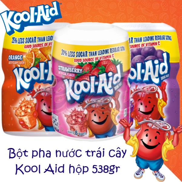 (5 vị) Bột pha nước trái cây Kool Aid hộp 538gr