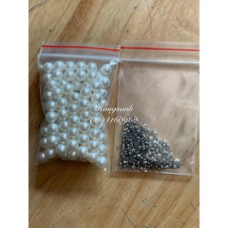 Hạt ngọc trai nhựa không lỗ có kèm đinh dùng cho máy đính cầm tay