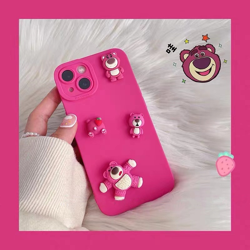 Ốp Điện Thoại Tpu In Hình Gấu Hồng Dâu Tây Cho iPhone 14 Pro Max 13 Pro Max 12 Pro Max 11 Pro Max 7 8 Plus