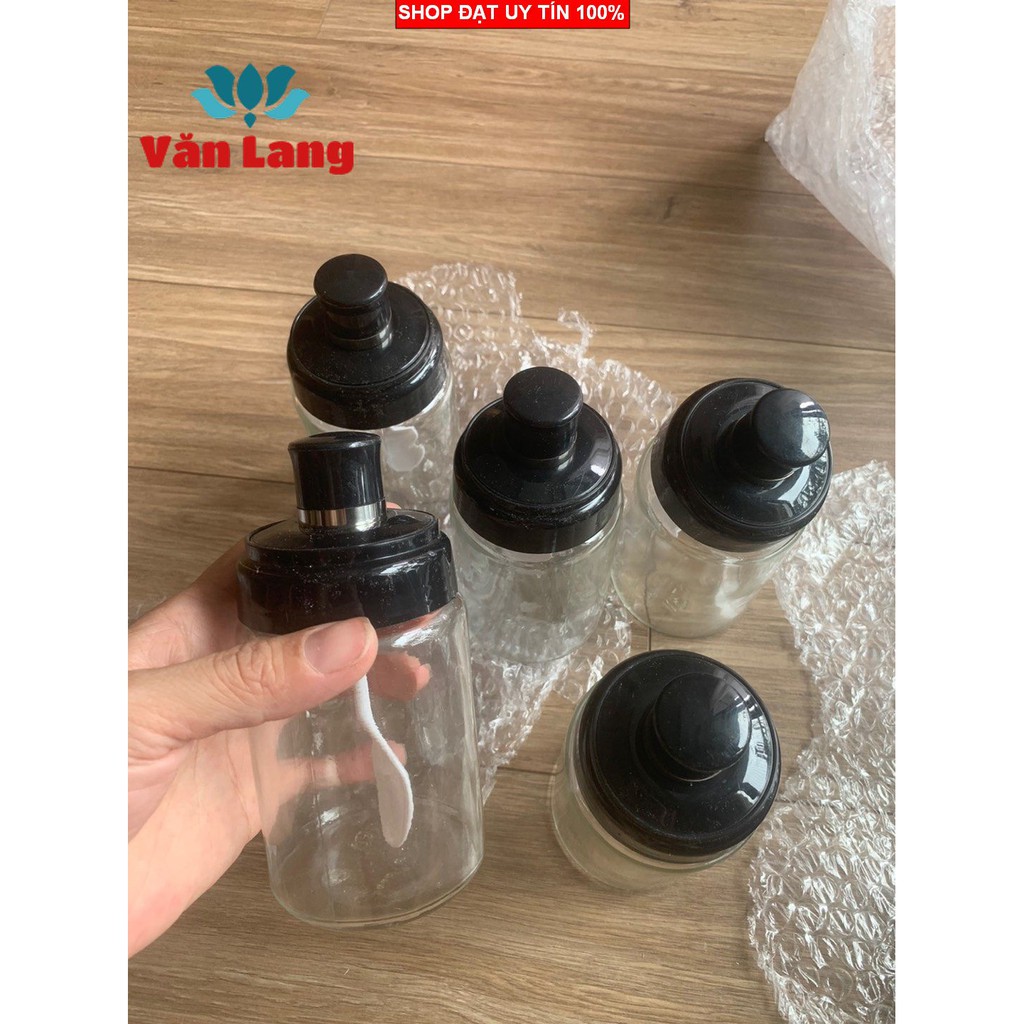 Hũ đựng gia vị 250ml (bộ 4hũ) - Hũ thủy tinh đựng gia vị kèm muỗng cao cấp