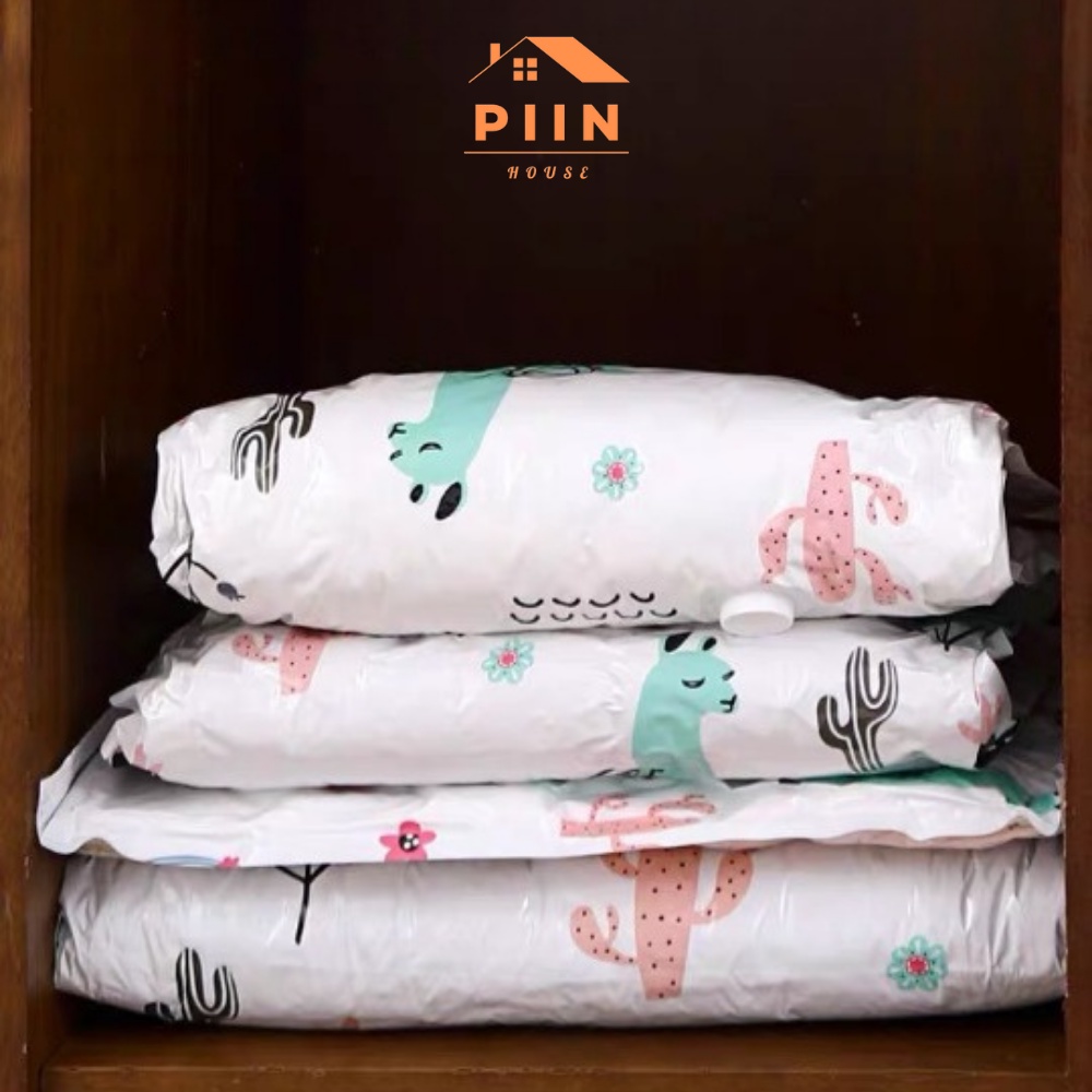 Túi hút chân không đựng quần áo, chăn màn PIIN HOUSE chống ẩm mốc, mối mọt hình cây xương rống kích thước lớn