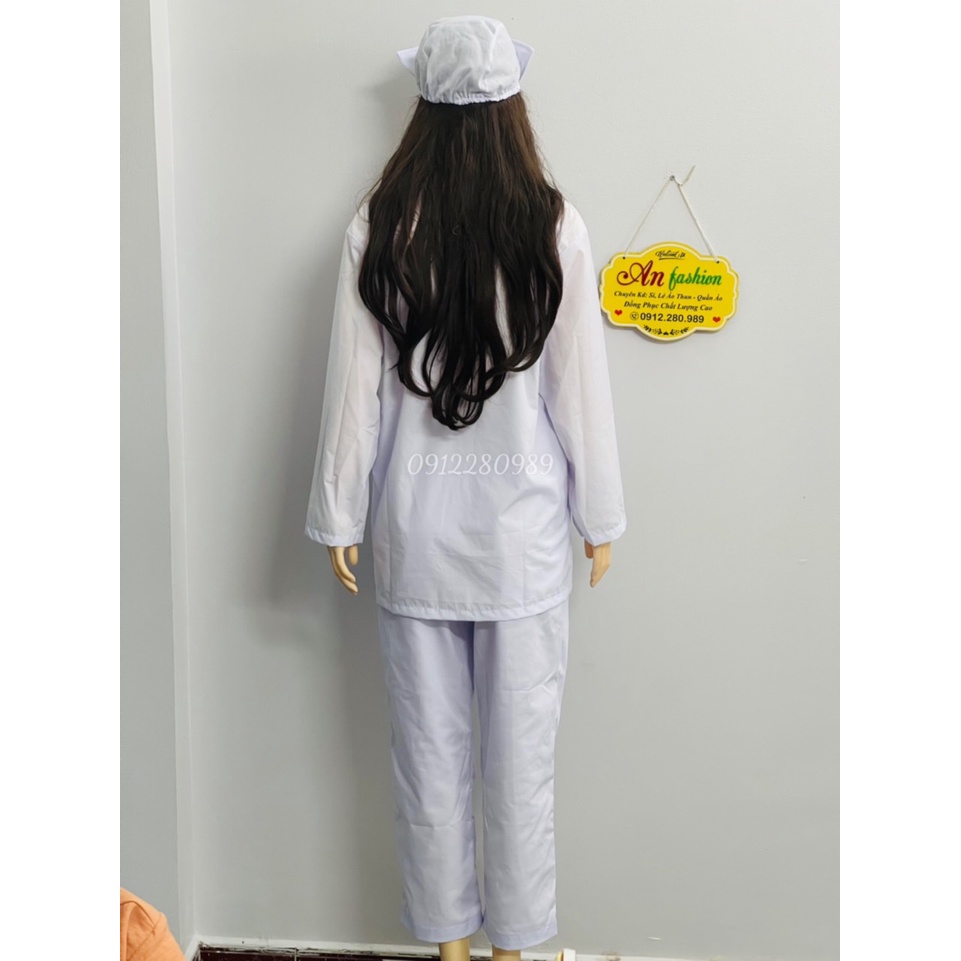 Áo Blouse Trắng ngành y tay dài 2 túi xéo phía trước _ Hình chụp thật