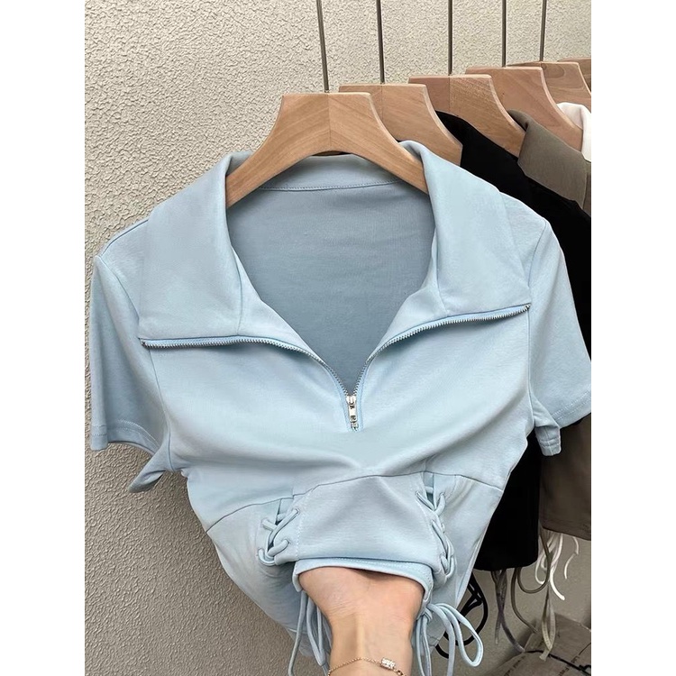 Áo polo Tay Ngắn Màu Trơn Ngọt Ngào Độc Đáo Cho Nữ