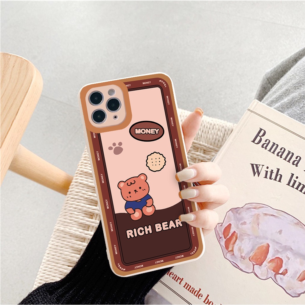 Ốp iphone - Ốp lưng iphone cạnh vuông viền camera bear happy dành cho ip 6 đến 14promax - G46