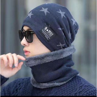 MŨ LEN lông Cừu  NAM NỮ KÈM KHĂN CỔ HÀN Giữ Ấm