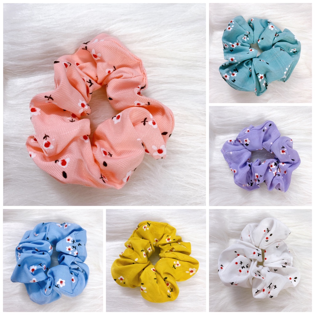[Handmade] Scrunchies cột tóc buộc tóc họa tiết hoa anh đào nhí dễ thương nhiều màu