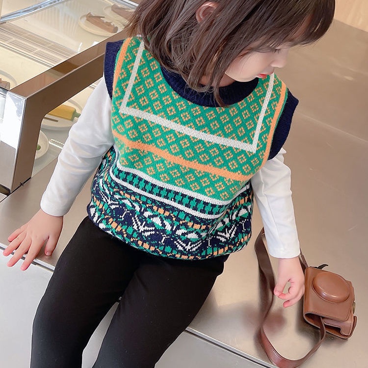 Áo vest Trẻ Em Mới retro Hàn Quốc Dệt Kim