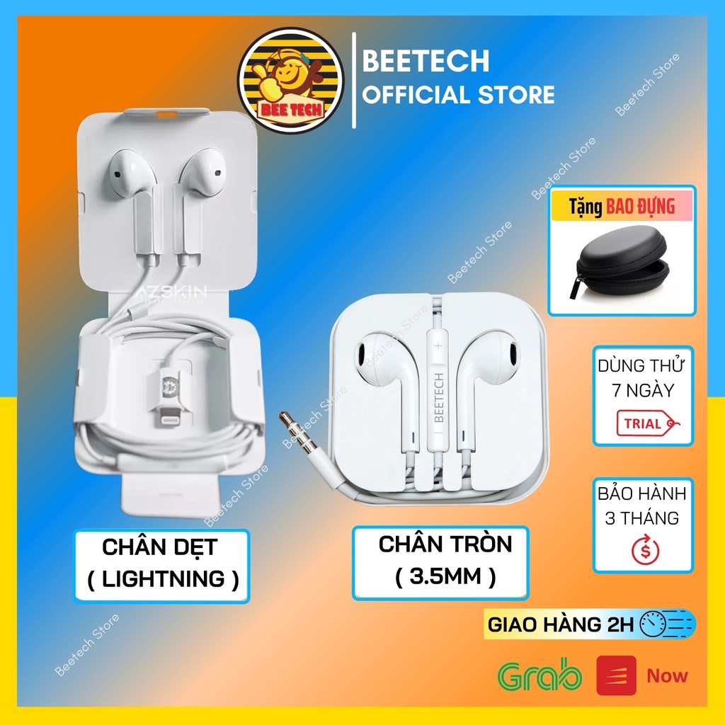 Tai nghe chân 3.5mm( tròn) và chân Lightning (Chân dẹt) chính hãng Beetech cho các loại điện thoại