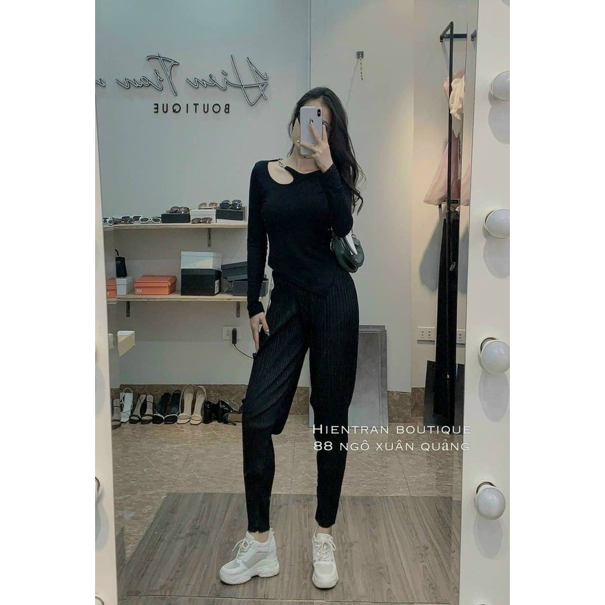 [Mã FAMARAL1 giảm 10K đơn 50K] Áo thun kiểu dây xích khoét vai, Áo kiểu dáng ôm dài tay sexxy AS6525 - NhiNhi Shop