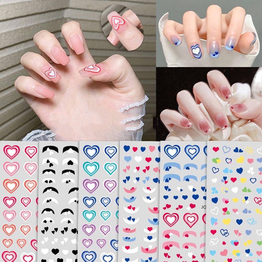 Miếng Dán Trang Trí Móng Tay Tự Dính Họa Tiết Trái Tim Nhiều Màu Sắc