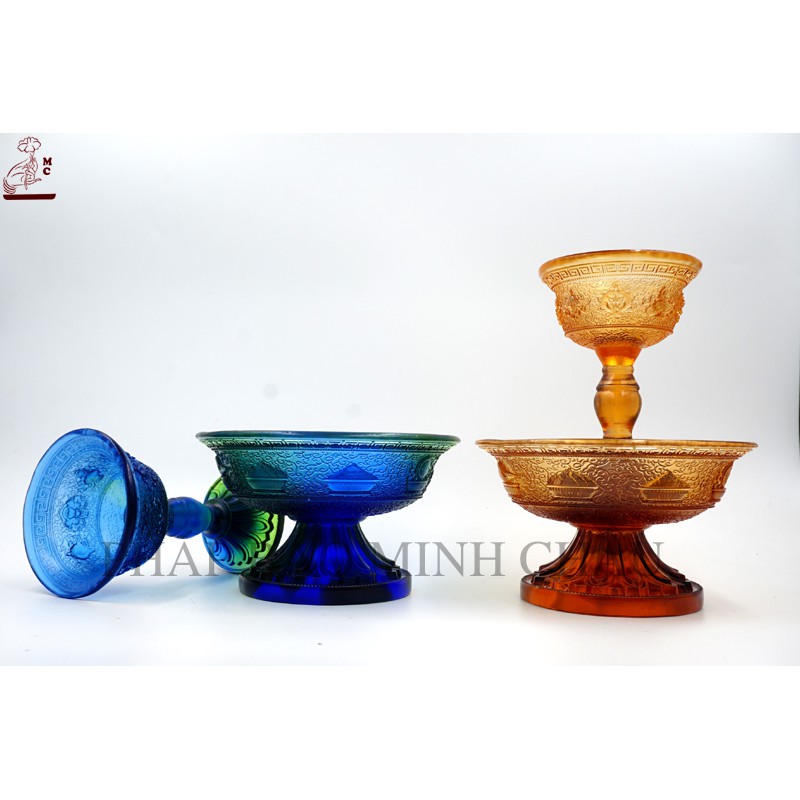 [PHÁP BẢO MINH CHÂU] Chén Hộ Pháp Lưu Ly Nhỏ - To (Xanh - Vàng)