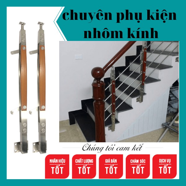 Trụ cầu thang - inox dày 3ly ốp gỗ căm xe 3ly - đế hông