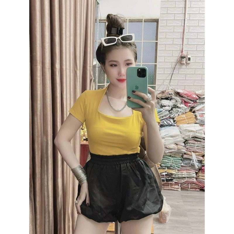 Áo thun borip cổ vuông ngắn tay (video) ls