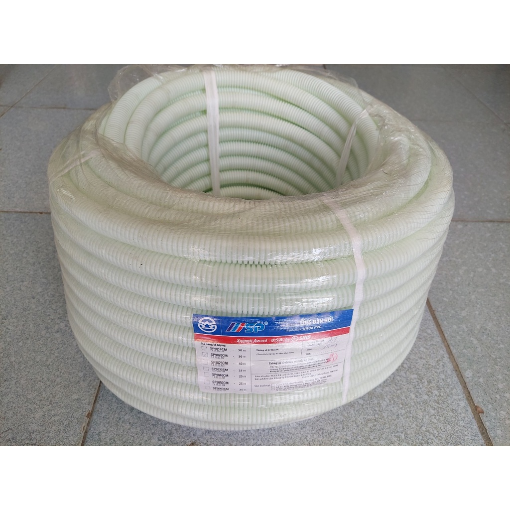 Gen ruột gà luồn dây điện SINO phi 16, Ống mềm đàn hồi ruột gà PVC SP D16 SINO SP9016CM, Ống nhựa mềm D16