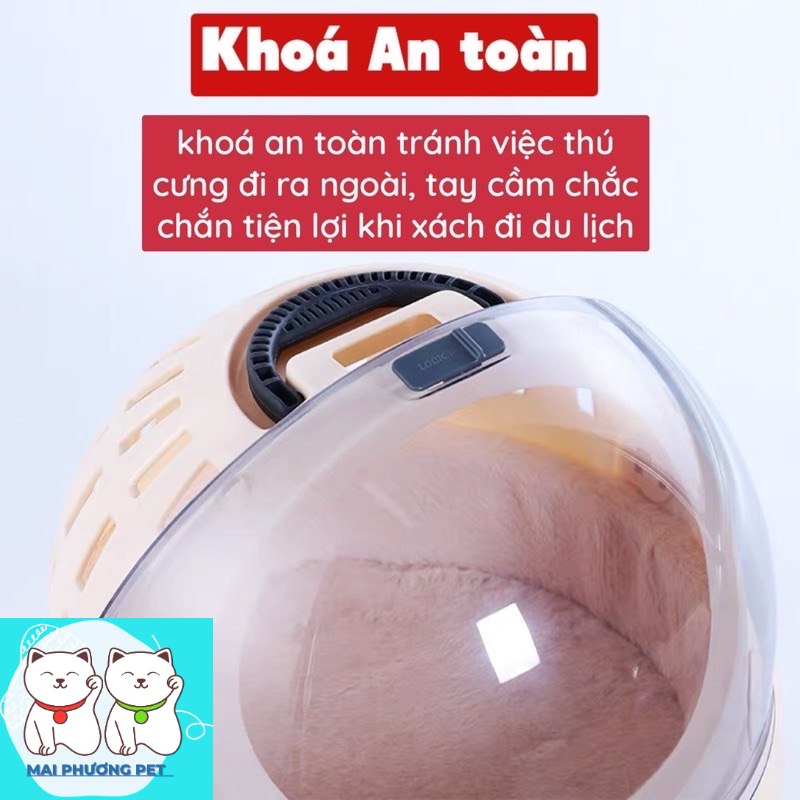 Lồng phi hành gia kết hợp ổ nệm nhựa cho chó mèo Màu Be cho chó mèo dưới 4kg đầy đủ phụ kiện