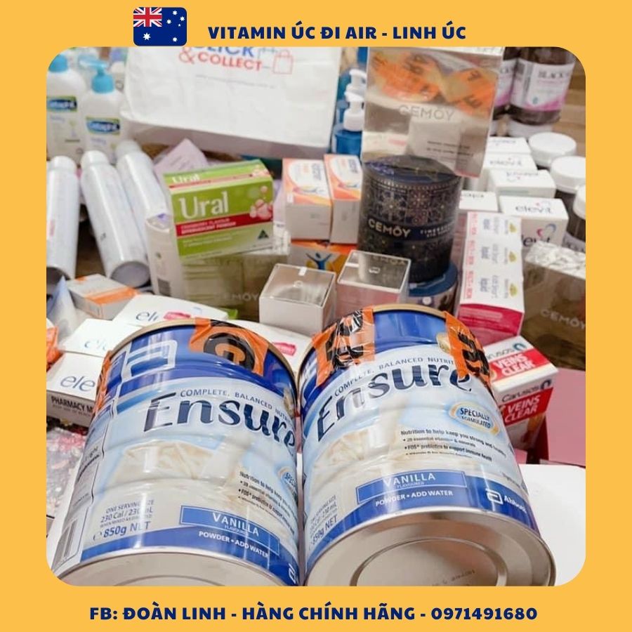 Sữa ENSURE Úc hộp 850g, Hàng chuẩn Úc Đi Air, Sữa Bột Ensure 850gr hàng Úc