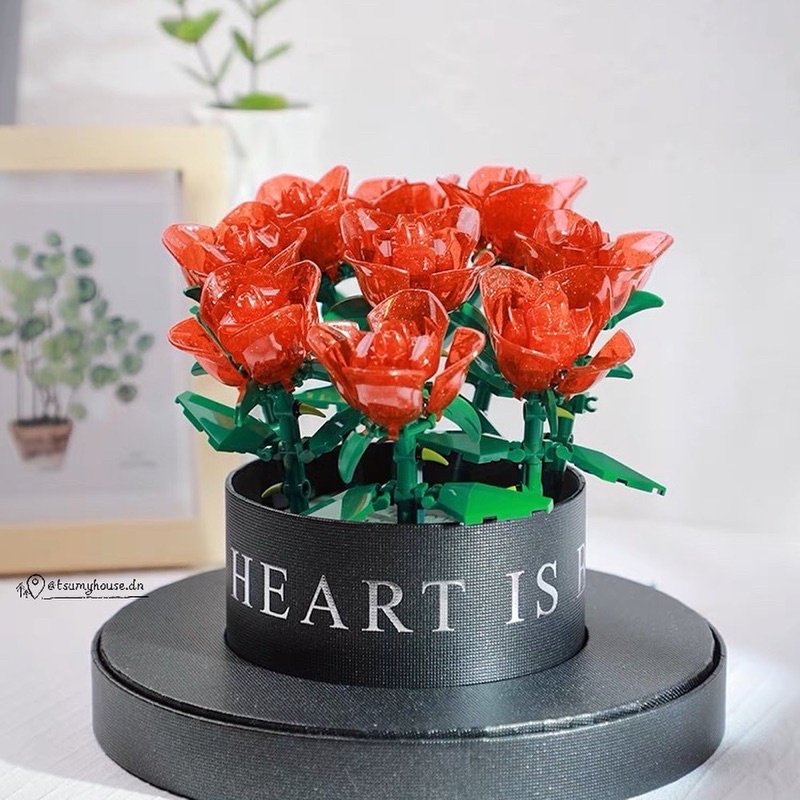 Đồ chơi lắp ráp Cành Hoa nhiều màu Hộp quà Mica đựng hoa kèm ruy băng dễ thương quà tặng cho bé