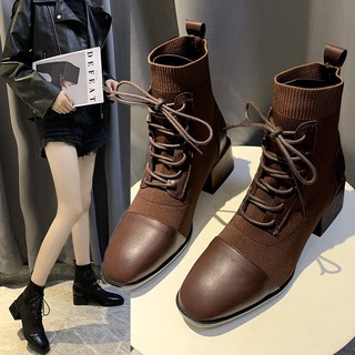 Boot len chun co giãn phối da gót 5cm 2019 mới