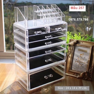 [Size 24 cm] Khay - Kệ  mica đựng mỹ phẩm nhiều ngăn kéo trong suốt