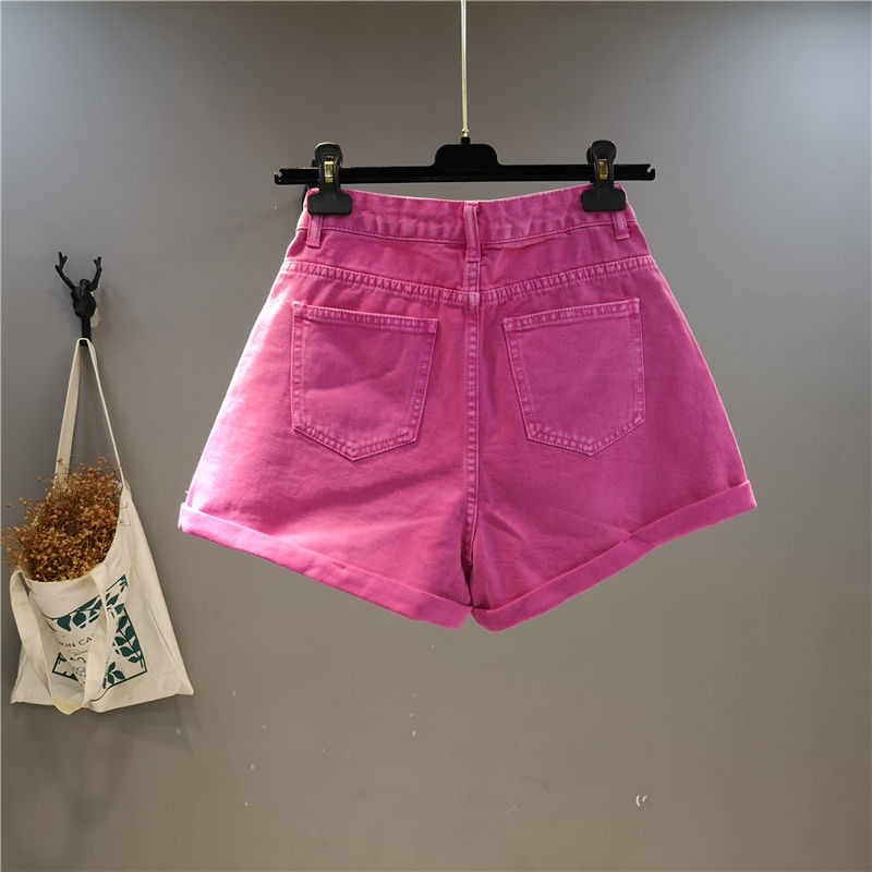 Quần Short Jeans Lưng Cao Ống Rộng Màu Sắc Kẹo Ngọt Thời Trang Cho Nữ