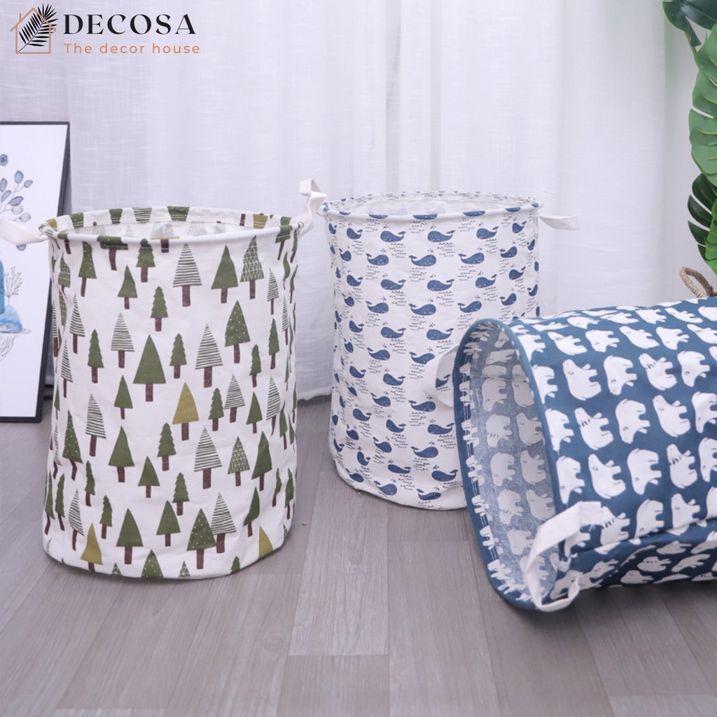 Giỏ đựng đồ sọt vải đựng quần áo in họa tiết dễ thương DECOSA