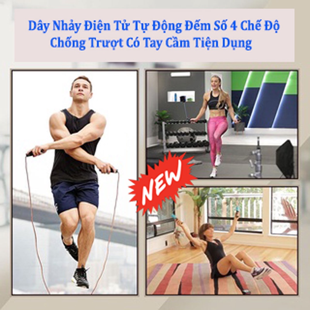 Dây Nhảy Điện Tử Tự Động Đếm Số 4 Chế Độ Chống Trượt Có Tay Cầm Tiện Dụng