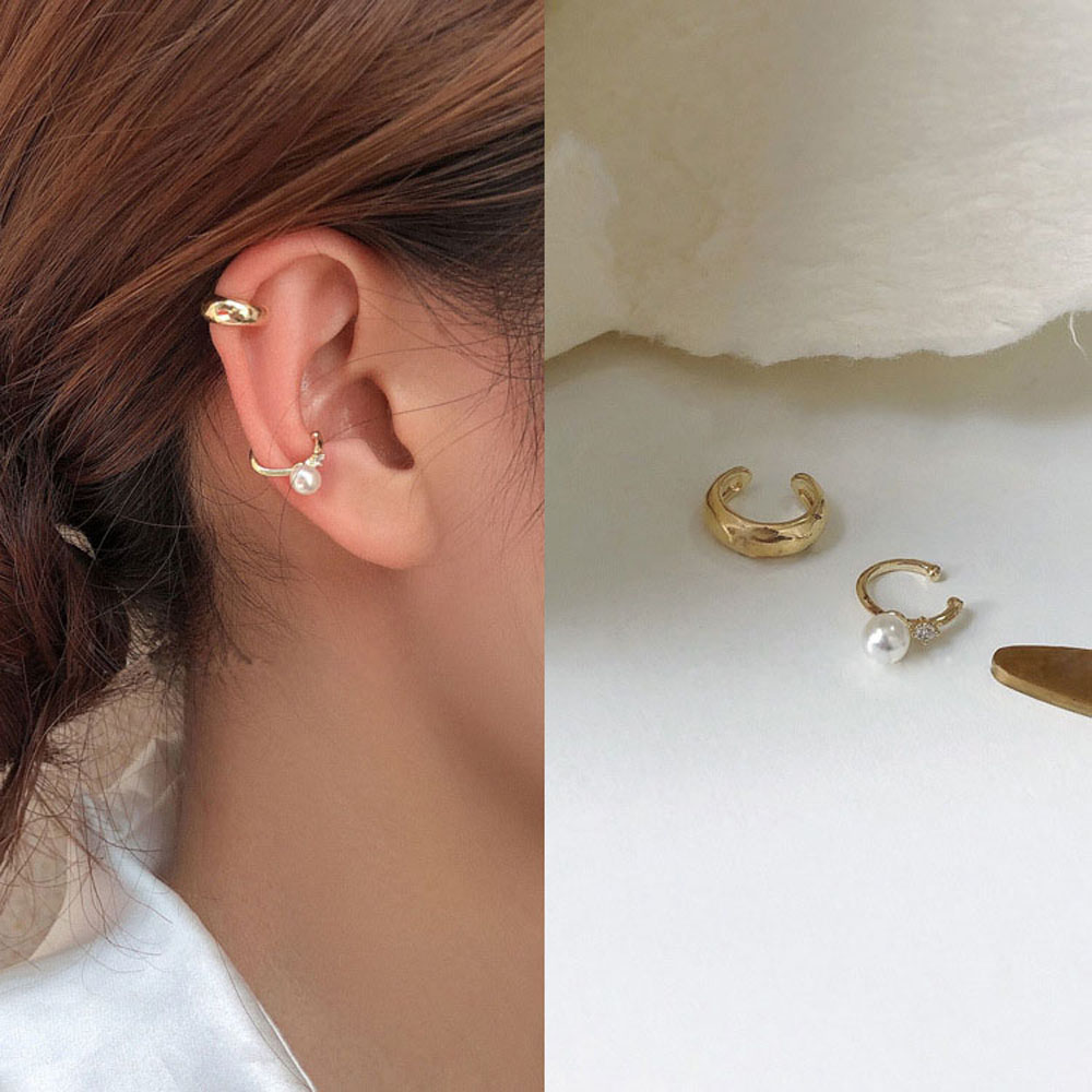 ALLGOODS Jewelry Metal Ear Clip Women Earrings Set Pearl Ear Cuffs Cartilage Fake Fashion Men Clip On Non-Piercing Cartilage Earrings