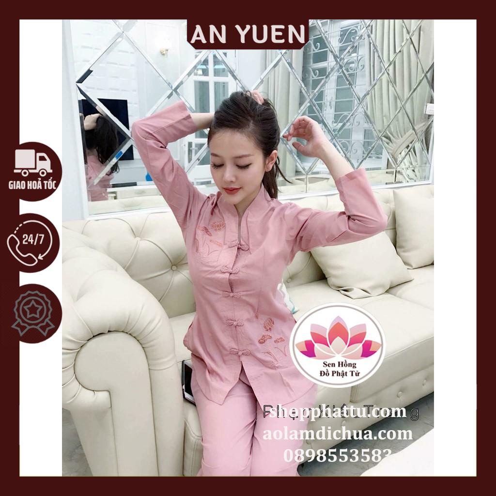 🌷🌷QUẦN ÁO ĐI CHÙA QUẦN ÁO PHẬT TỬ BỘ BÀ LAI THÊU SEN hồng