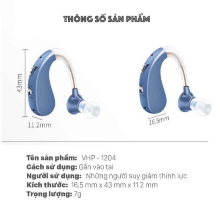 [FreeShip] Máy Trợ Thính Không Dây Hỗ Trợ Người Cao Tuổi Nặng Tai Đeo Vành Tai VHP 1204 [Hàng Chính Hãng] [Chính Hãng]