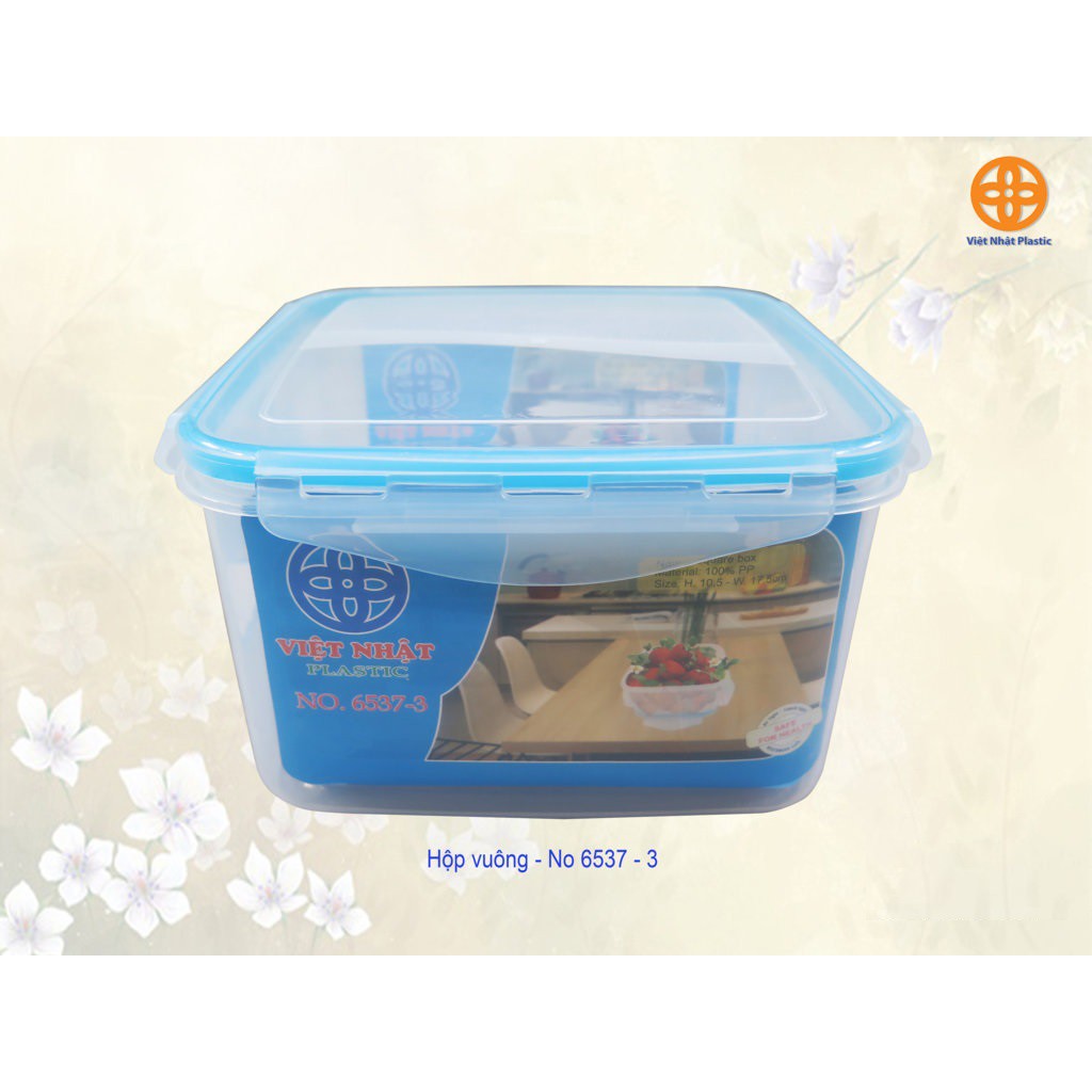 Bộ 3 Hộp thực phẩm 4 khóa nhựa Việt Nhật 6537, hộp đựng đồ ăn trong tủ lạnh chống đổ hộp nhựa cao cấp
